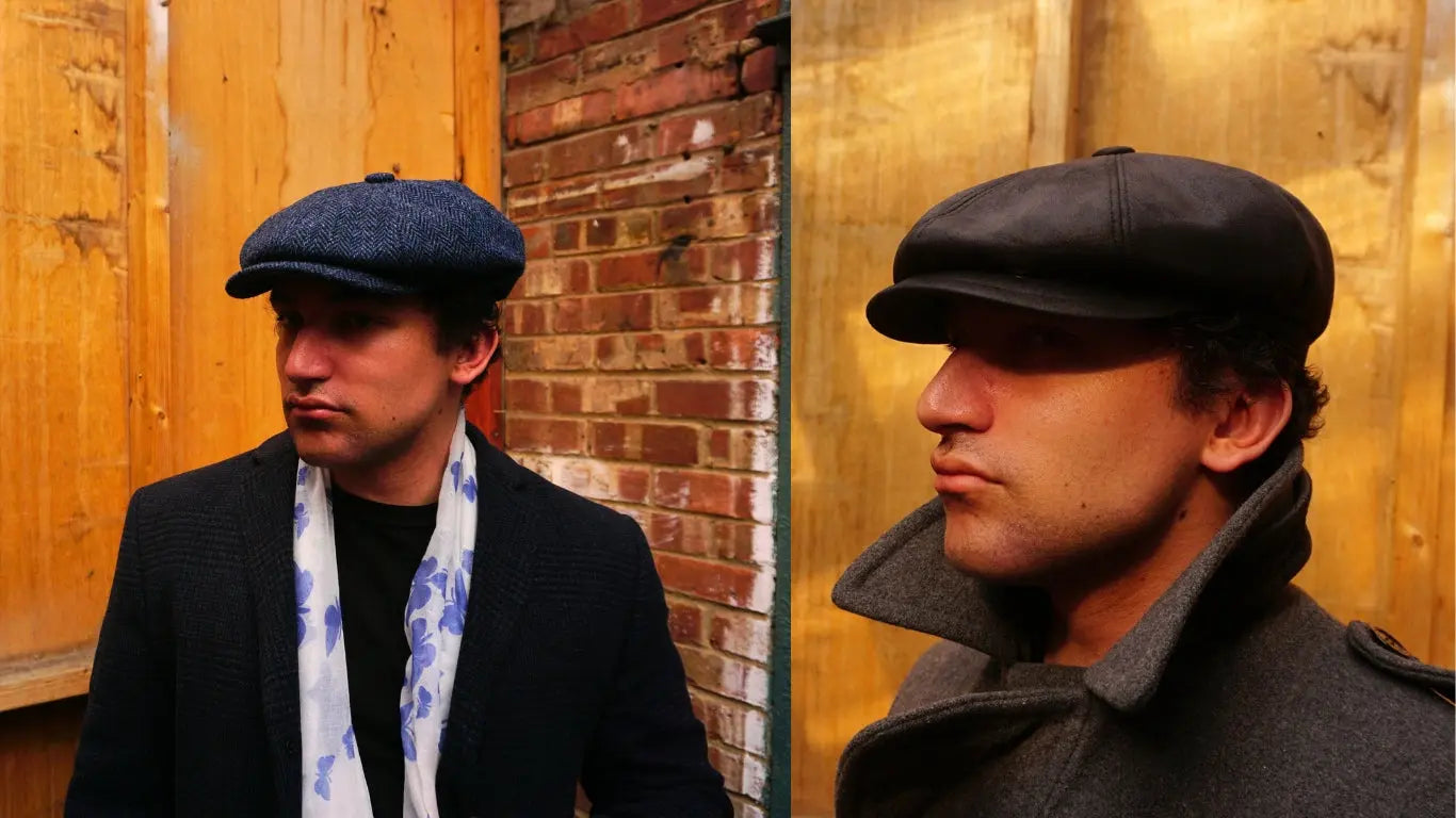 Novella Hats Model showcasing Wool newsboy caps- newsboy caps are perfect for chilly weather, offering both warmth and a classic look.