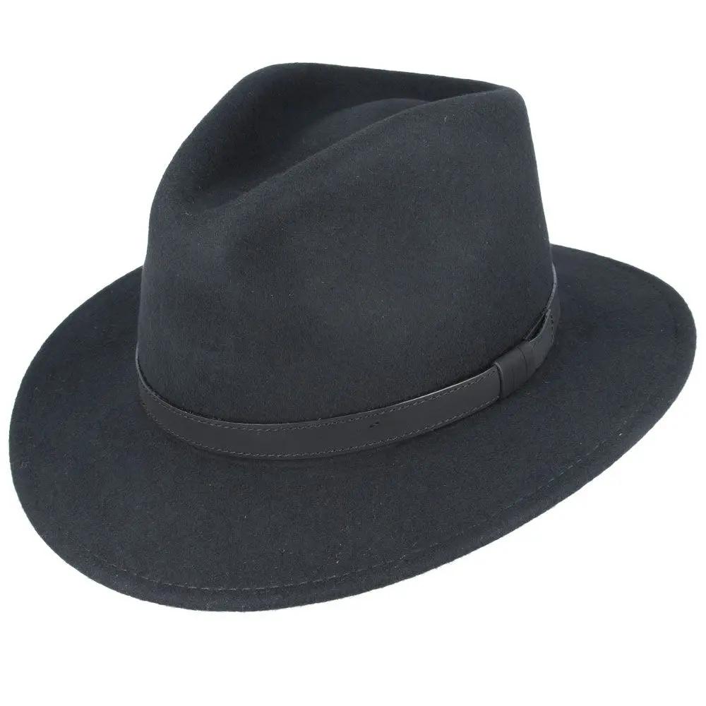 Crushable Wool Fedora Hat with Leather Band. Handmade, unisex, wide-brim (8cm) fedora with a 9cm high teardrop crown, 100% wool, cotton sweatband, and leather strap. Water-resistant and packable. Available in multiple sizes.
The Novella Hats Crushable Wool Fedora Hat is a stylish and functional accessory. Handmade with 100% premium wool, this unisex hat features a classic design with a modern teardrop crown and wide A-line shaped brim.