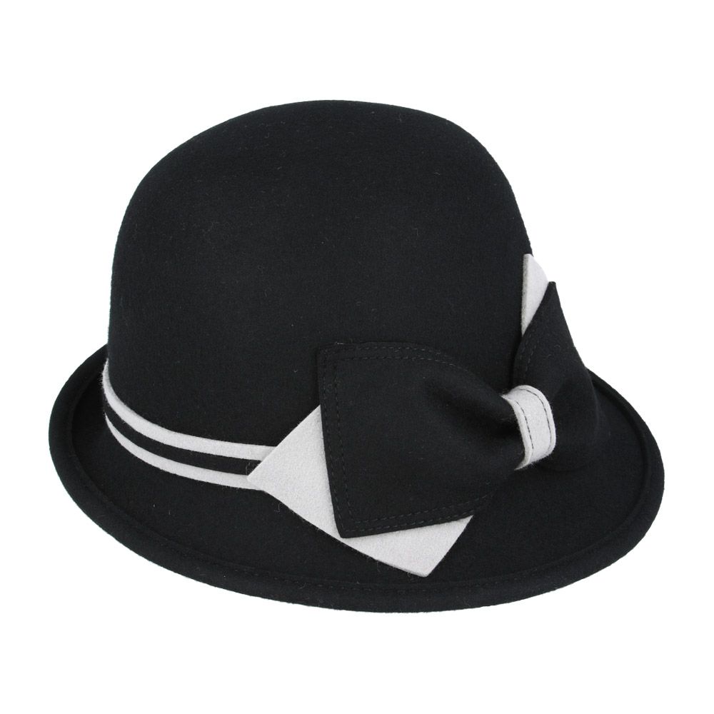 Ladies Wool Cloche Hat – Vintage 1920s Style with Flower & Strap