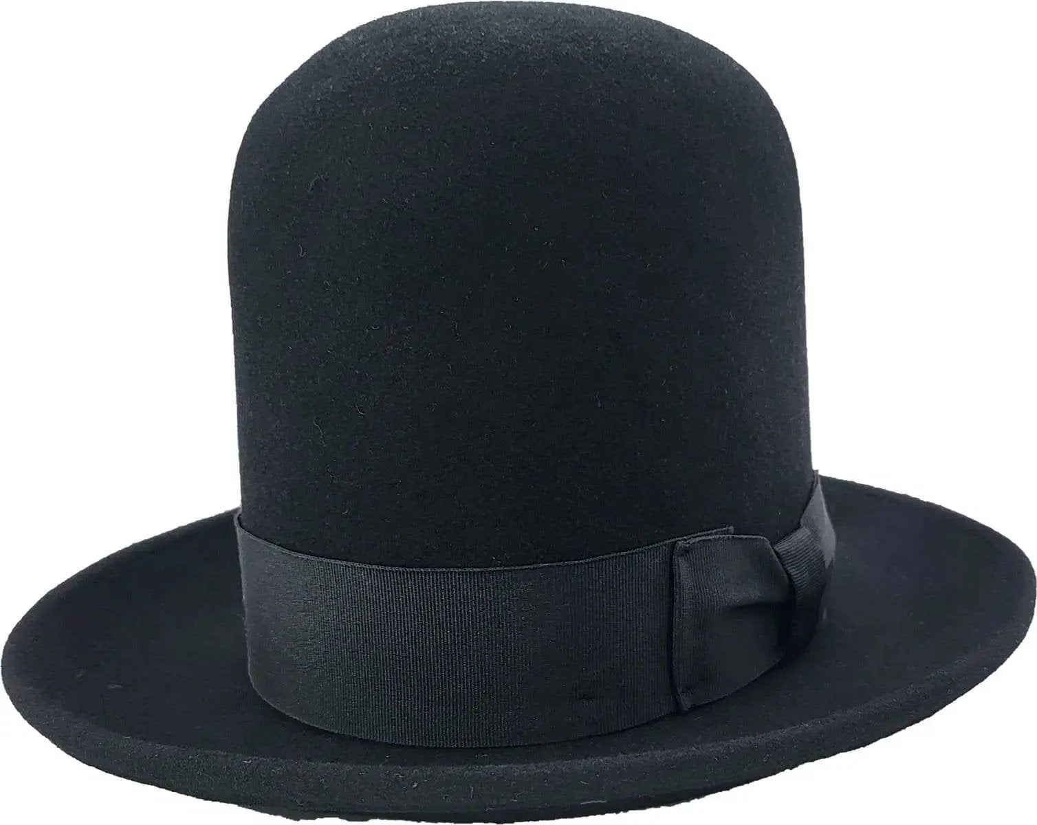 Black Handmade Oversized Tall Hat. Premium 100% wool construction with superior comfort. One size fits most, featuring an adjustable inner Velcro strap. Wrapped with a ribbon band and side bow. Available in Black, Burgundy, Teal, Mustard-Yellow, Camel-Brown, Royal-Blue. Unmatched quality for a timeless, unique look.