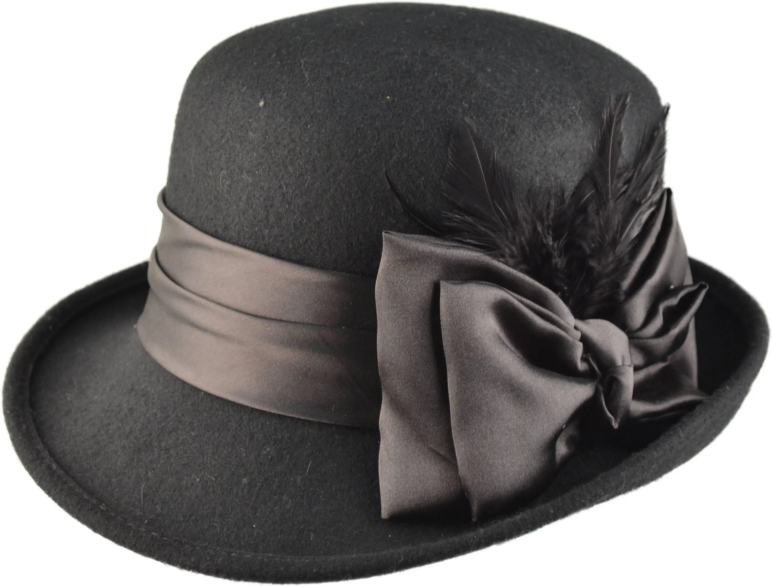 Handmade 100% wool Vintage Cloche Hat, inspired by 30s-40s style. Adjustable size, water-resistant, and crushproof. Features sweatband and wind protection. Available in multiple colors including Black and Burgundy. Comfortable, stylish, and practical for any occasion. Easy to clean and maintain.
