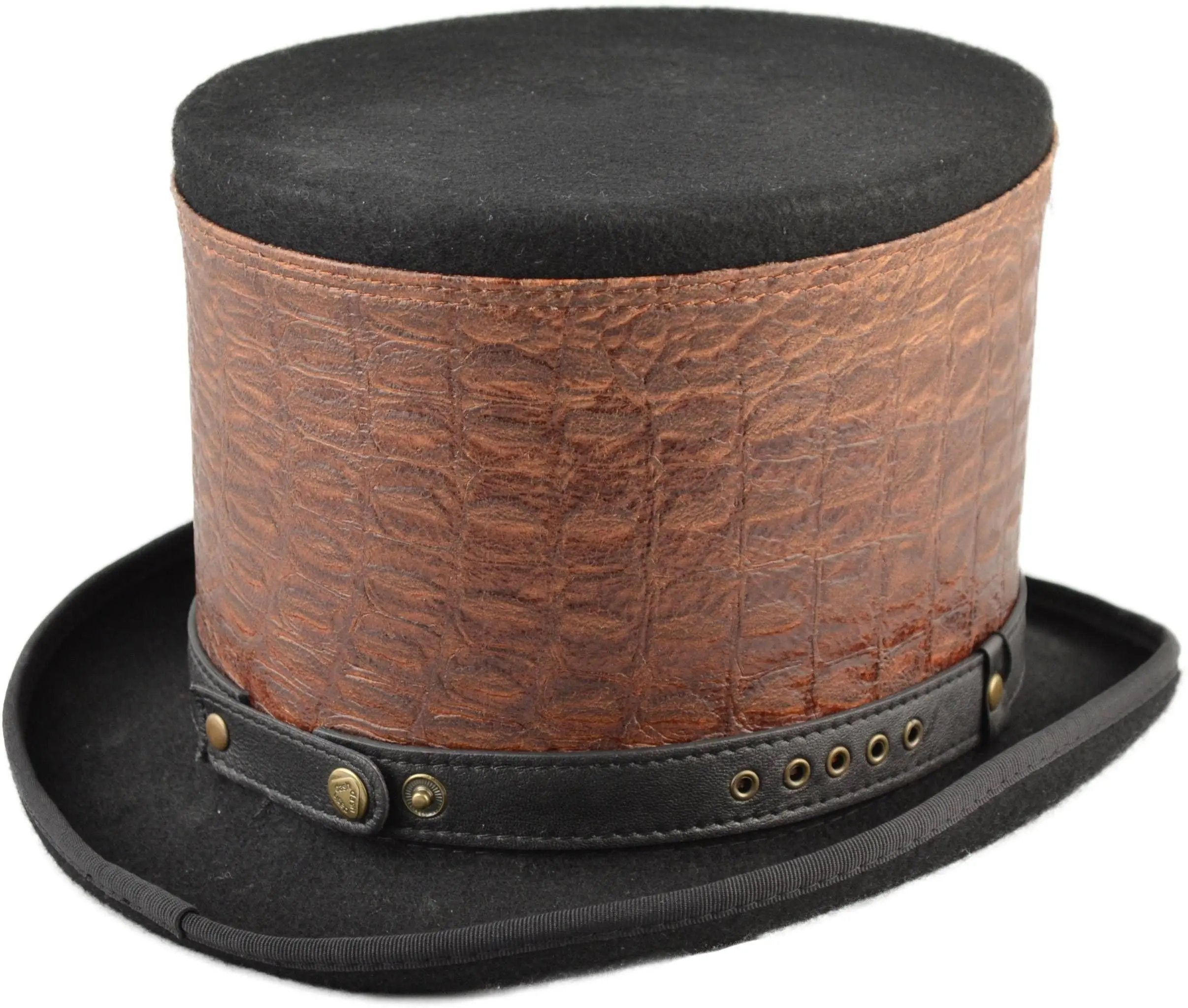Luxurious 100% wool felt Topper Hat with genuine leather strap. 15cm height. Brown or Grey, various designs. Perfect for all occasions. Handmade comfort and style. Hat Details: Style: Topper Hat Material: 100% Premium Wool Felt Strap: Genuine Leather Height: 15cm Colors: Brown, Grey Feature: Different designs available.