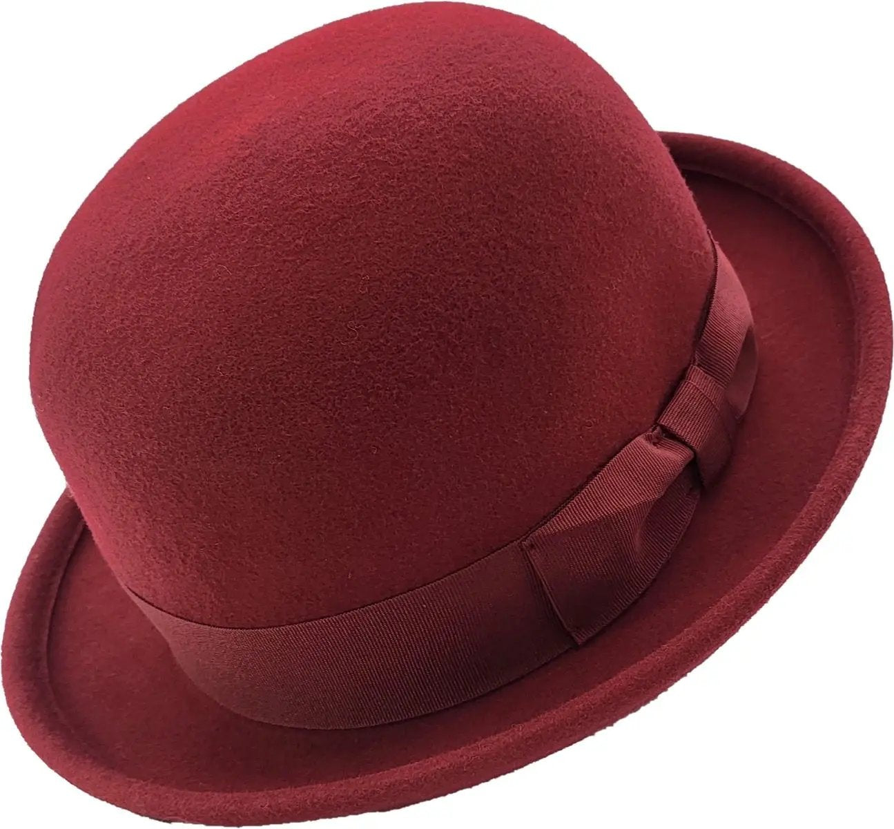 Wool Felt Soft Bowler Derby Hat Burgundy