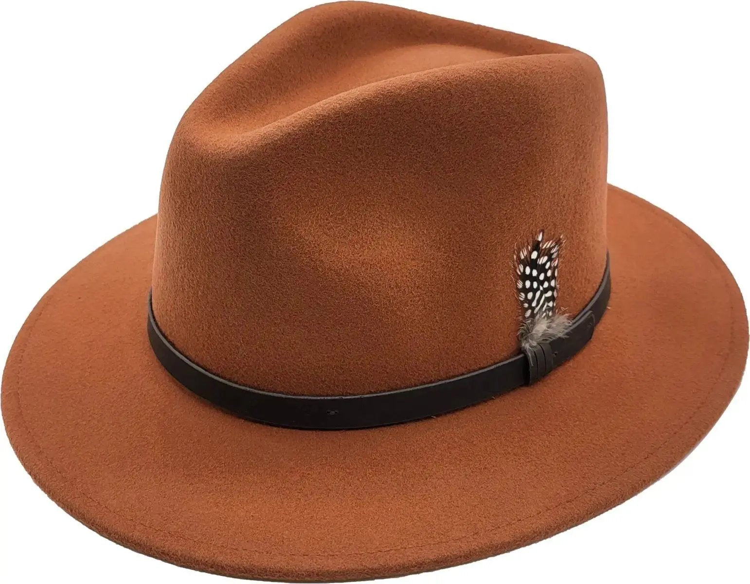 Felt Fedora hat handcrafted from 100% premium wool with a genuine leather band. Versatile for all occasions. Available in 16 stunning colors and 5 sizes (XS/S/M), (L/XL)10cm height, 6cm brim. Comfortable to wear and easy to clean. Experience the perfect blend of classic design and modern craftsmanship.