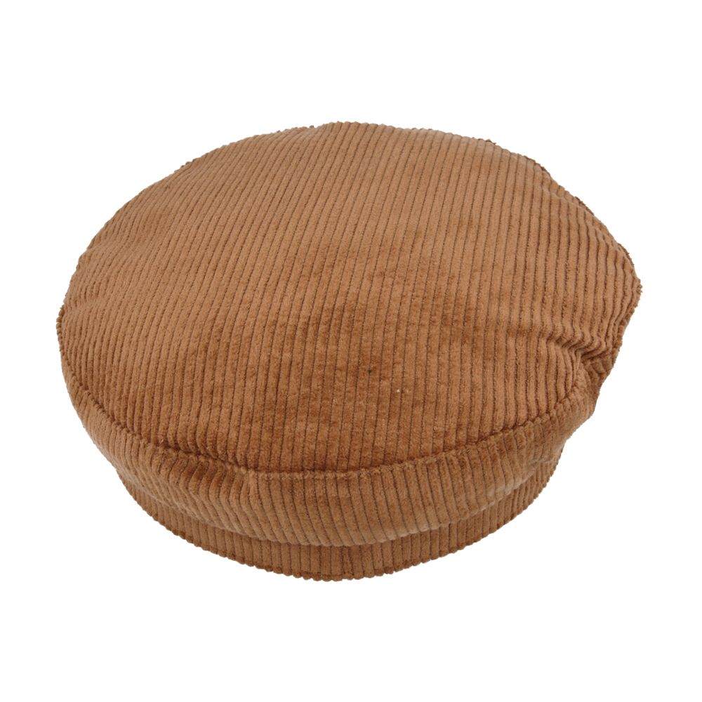 Rear View of Camel Brown Corduroy Captain Hat with Adjustable Elastic Band