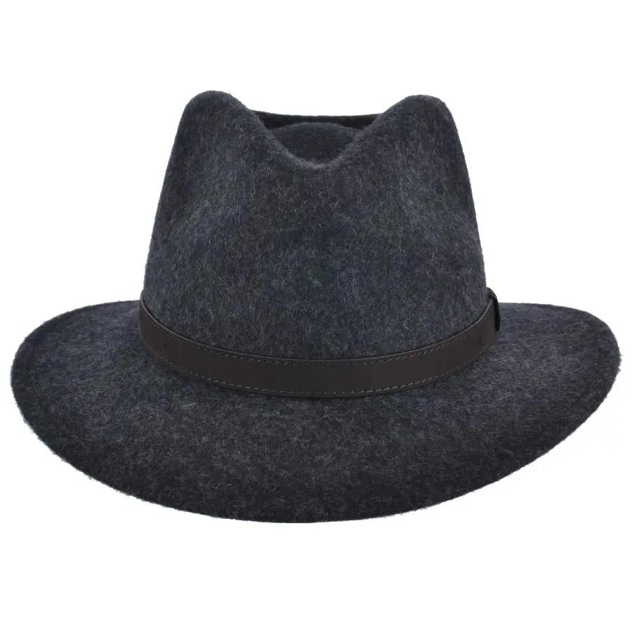 Crushable Wool Fedora Hat with Leather Band. Handmade, unisex, wide-brim (8cm) fedora with a 9cm high teardrop crown, 100% wool, cotton sweatband, and leather strap. Water-resistant and packable. Available in multiple sizes.
The Novella Hats Crushable Wool Fedora Hat is a stylish and functional accessory. Handmade with 100% premium wool, this unisex hat features a classic design with a modern teardrop crown and wide A-line shaped brim.