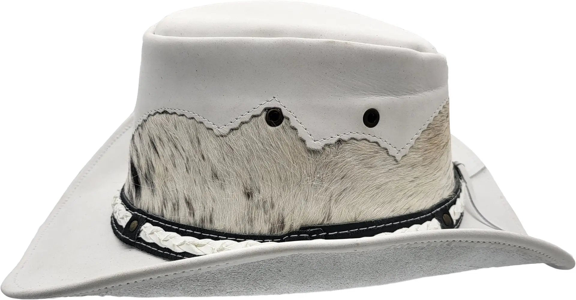Cowboy Hat Leather White Cow Fur