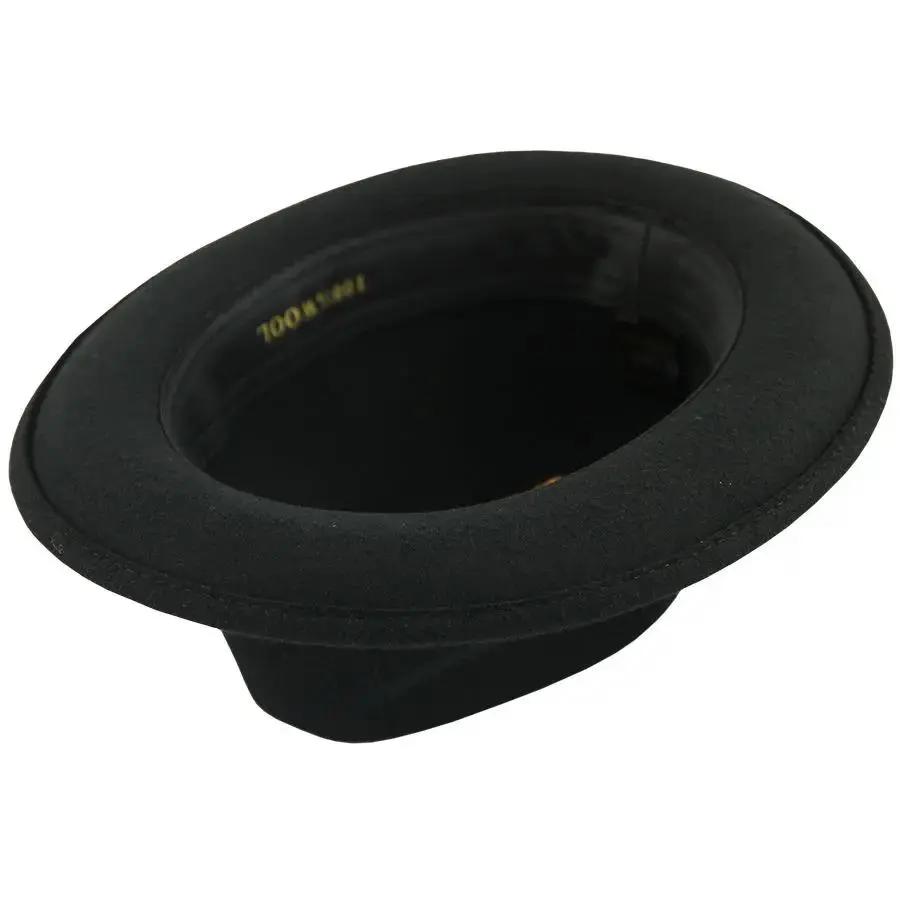 Crushable wool trilby hat with a C-crown. This packable hat is made of 100% wool, featuring a cotton sweatband and no lining. Perfect for travel and everyday wear.
The crushable C-crown trilby hat in black is a stylish and practical accessory. Made from 100% wool, this hat is designed to be packable—simply take it out of a suitcase, shake and shape, and it’s ready to wear. Ideal for both travel and everyday use, this trilby hat combines functionality with timeless style.