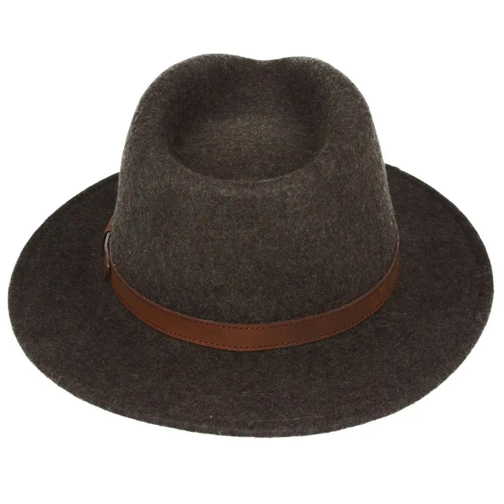 Crushable Wool Fedora Hat with Leather Band. Handmade, unisex, wide-brim (8cm) fedora with a 9cm high teardrop crown, 100% wool, cotton sweatband, and leather strap. Water-resistant and packable. Available in multiple sizes.
The Novella Hats Crushable Wool Fedora Hat is a stylish and functional accessory. Handmade with 100% premium wool, this unisex hat features a classic design with a modern teardrop crown and wide A-line shaped brim.