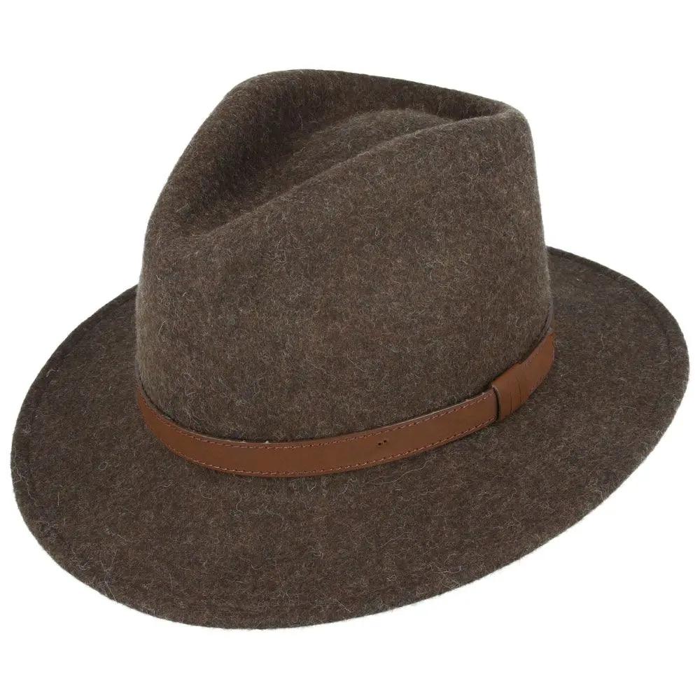 Crushable Wool Fedora Hat with Leather Band. Handmade, unisex, wide-brim (8cm) fedora with a 9cm high teardrop crown, 100% wool, cotton sweatband, and leather strap. Water-resistant and packable. Available in multiple sizes.
The Novella Hats Crushable Wool Fedora Hat is a stylish and functional accessory. Handmade with 100% premium wool, this unisex hat features a classic design with a modern teardrop crown and wide A-line shaped brim.