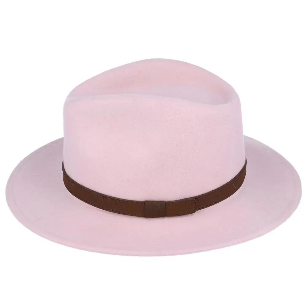 Crushable Wool Fedora Hat with Leather Band. Handmade, unisex, wide-brim (8cm) fedora with a 9cm high teardrop crown, 100% wool, cotton sweatband, and leather strap. Water-resistant and packable. Available in multiple sizes.
The Novella Hats Crushable Wool Fedora Hat is a stylish and functional accessory. Handmade with 100% premium wool, this unisex hat features a classic design with a modern teardrop crown and wide A-line shaped brim.
