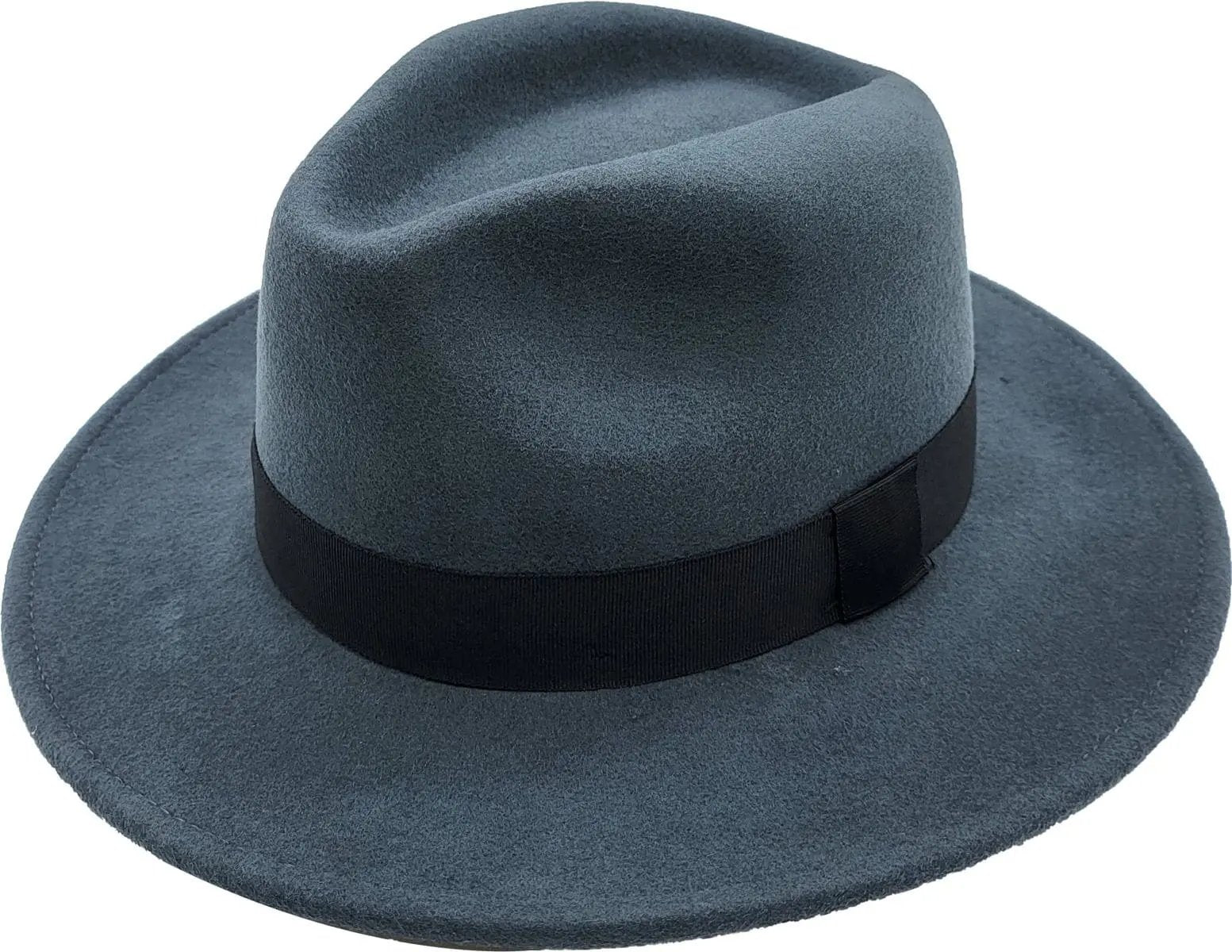 Handmade Wide Brim Wool Felt Fedora Hat – Grey - Main Image