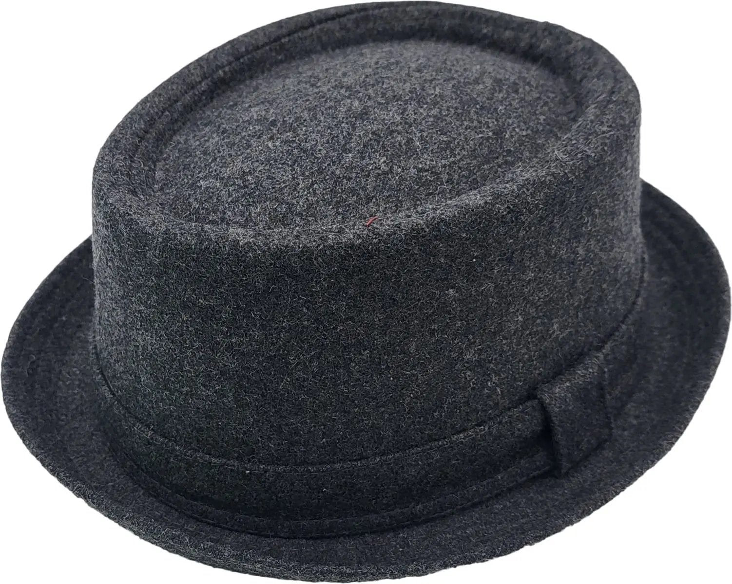 Classic Round Pork Pie Hat in 30% wool blend. Stylish upturned brim, ribbon band. Black or Grey, sizes S-XL. Comfortable, easy to clean. Sponge clean only. Hat Details: Style: Round Shape Pork Pie Hat Material: 30% Wool, 70% Polyester blend Colors: Black, Grey Sizes: S, M, L, XL Design Features: Flat-topped round crown.
