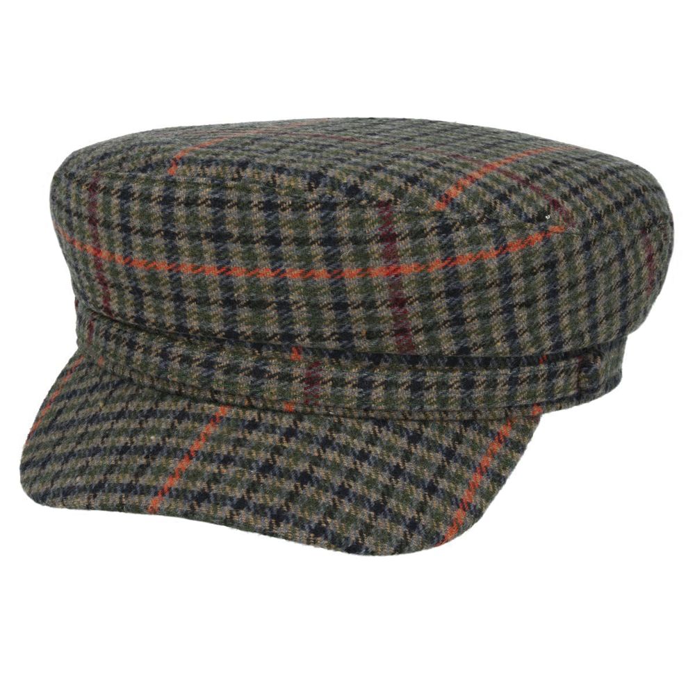 Front View of Novella Houndstooth Tweed Captain Hat – Sailor Style Cap
