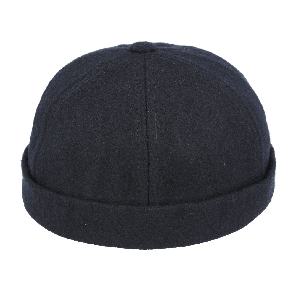 Wool Blend Docker Hat – Brimless Rolled Cuff Sailor Cap, Retro Style