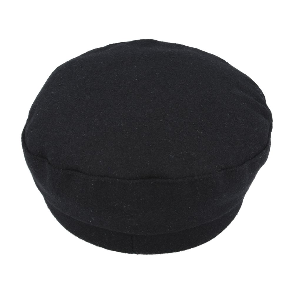 Rear View Showing Adjustable Elastic Band – Black Wool Captain Hat
