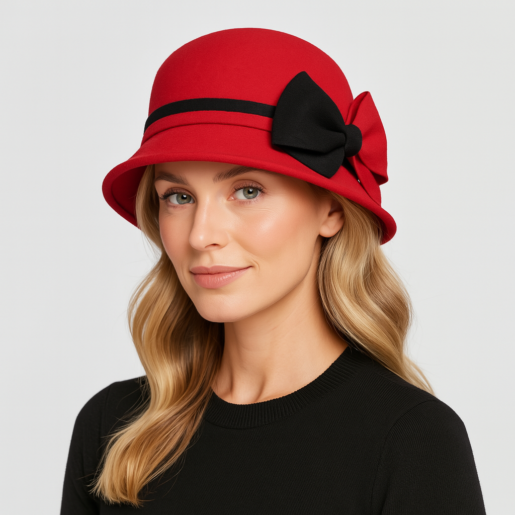 Ladies Wool Cloche Hat – Vintage 1920s Style with Flower & Strap