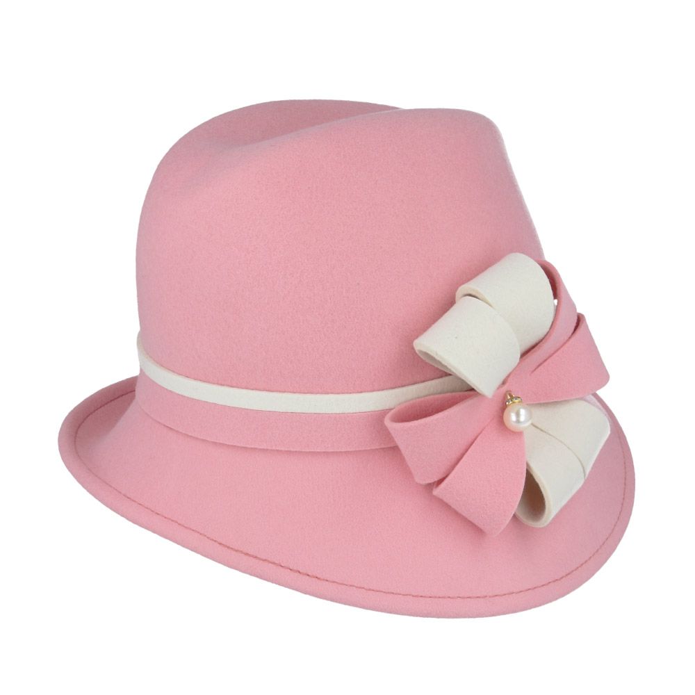 Close-Up of Flower Bow and Strap Detail on Wool Cloche Hat