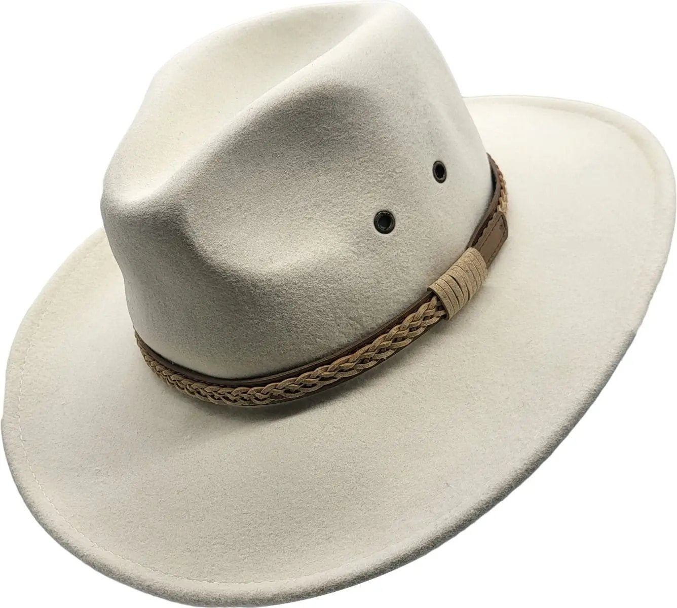 Western style with our handmade 100% wool felt cowboy hat. Crushable, water-repellent, and supremely comfortable. Features wide brim for sun protection and high crown for ventilation. Available in Black, Brown, Olive-Green, and White, sizes S/M and L/XL. Durable, practical, and timelessly stylish for any cowboy.