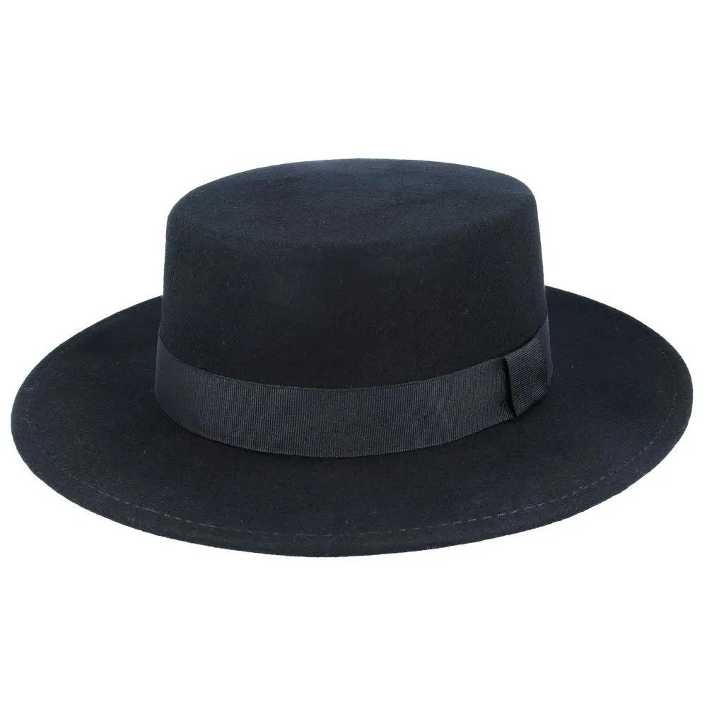 Wide Stiff Brim Wool Pork Pie Hat - Black | Stylish Men’s Hat Novellahats