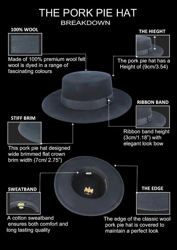 Wide Stiff Brim Wool Pork Pie Hat - Black | Stylish Men’s Hat Novellahats