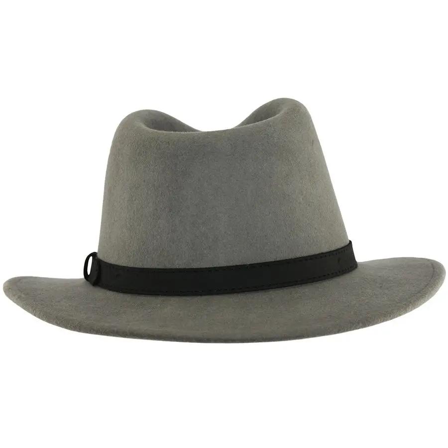 Crushable Wool Fedora Hat with Leather Band. Handmade, unisex, wide-brim (8cm) fedora with a 9cm high teardrop crown, 100% wool, cotton sweatband, and leather strap. Water-resistant and packable. Available in multiple sizes.
The Novella Hats Crushable Wool Fedora Hat is a stylish and functional accessory. Handmade with 100% premium wool, this unisex hat features a classic design with a modern teardrop crown and wide A-line shaped brim.
