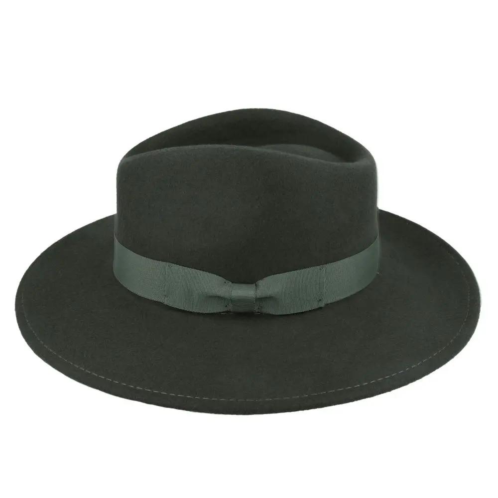 The Wide Brim Wool Crushable Fedora is a versatile, classic hat with an A-line shaped brim. This crushable and water-resistant fedora is perfect for travel—simply pack it, shake it, and wear it. The snap brim allows for different styling options, making it both dressy and practical. Hat Details: Material: 100% Wool