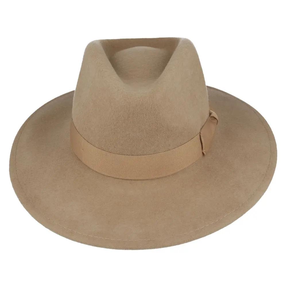 The Wide Brim Wool Crushable Fedora is a versatile, classic hat with an A-line shaped brim. This crushable and water-resistant fedora is perfect for travel—simply pack it, shake it, and wear it. The snap brim allows for different styling options, making it both dressy and practical. Hat Details: Material: 100% Wool