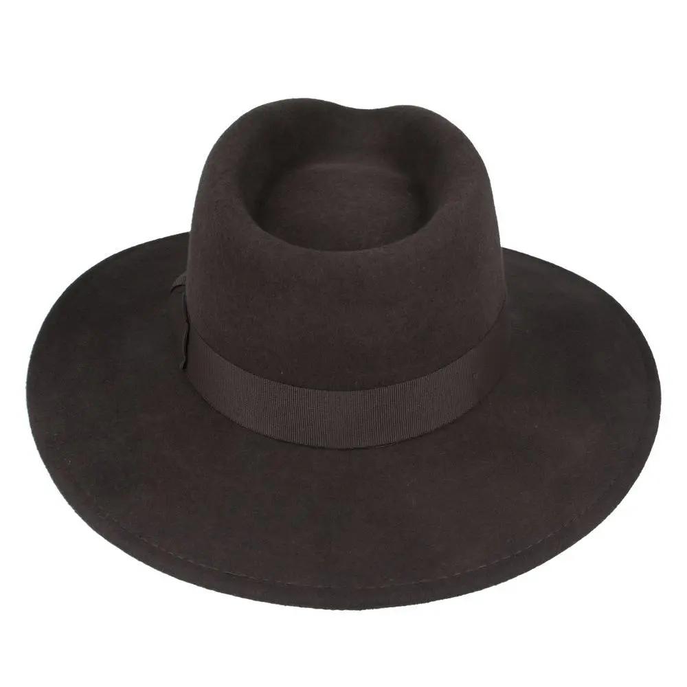 The Wide Brim Wool Crushable Fedora is a versatile, classic hat with an A-line shaped brim. This crushable and water-resistant fedora is perfect for travel—simply pack it, shake it, and wear it. The snap brim allows for different styling options, making it both dressy and practical. Hat Details: Material: 100% Wool