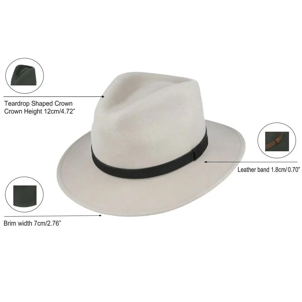 The Broadway Wool Felt Fedora Hat is the epitome of elegance and versatility. This handmade fedora, crafted from 100% premium wool felt, is designed to be both stylish and practical, making it a perfect companion for any adventure. Its crushable and packable nature means you can easily take it with you on your travels