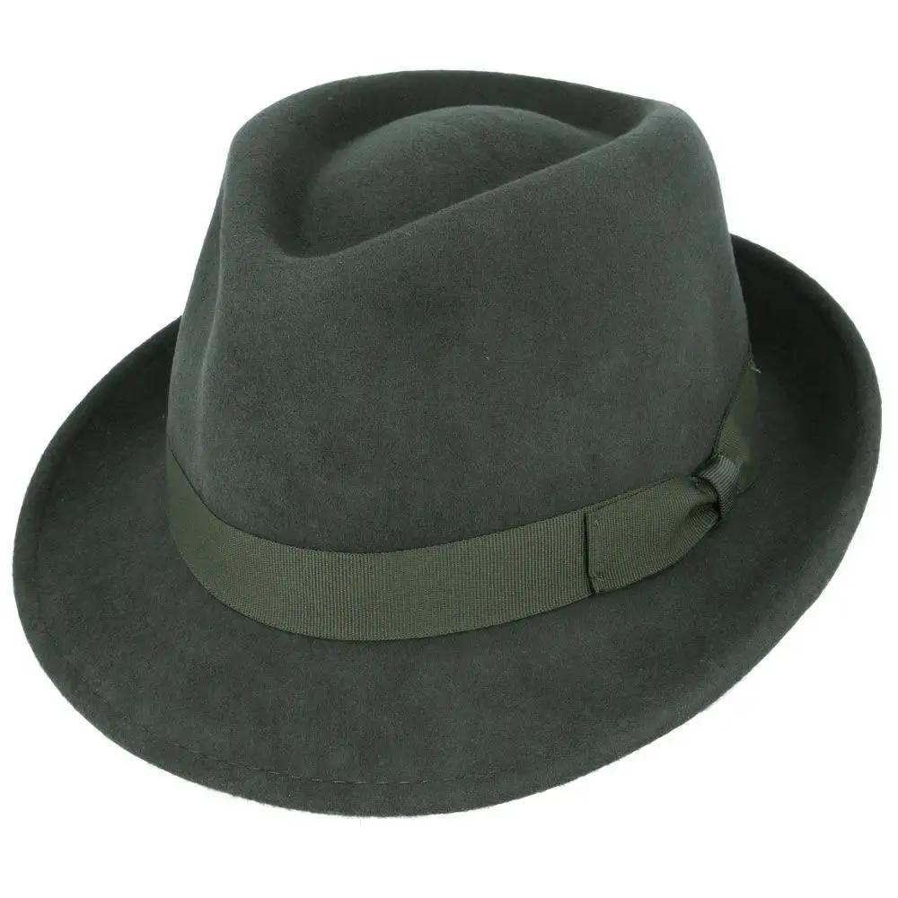 Trilby Camden Wool Felt Hat : Handmade from crushable wool felt, this elegant hat boasts a high crown (11.5cm/4.5”) and a wide brim (approximately 5cm/2"). Available in a range of colours and sizes from small to X-Large—a must-have for stylish travelers!