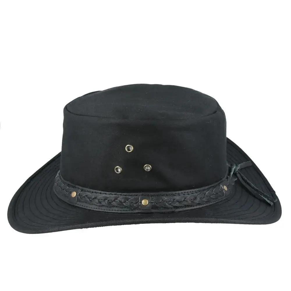 Waxed Cotton Cowboy Waterproof Hat Aussie Style - Black Novellahats