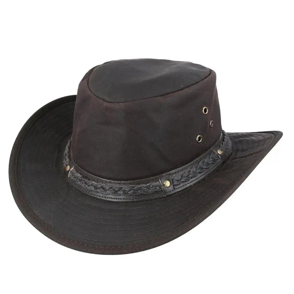 Waxed Cotton Cowboy Waterproof Hat Aussie Style - Brown Novellahats