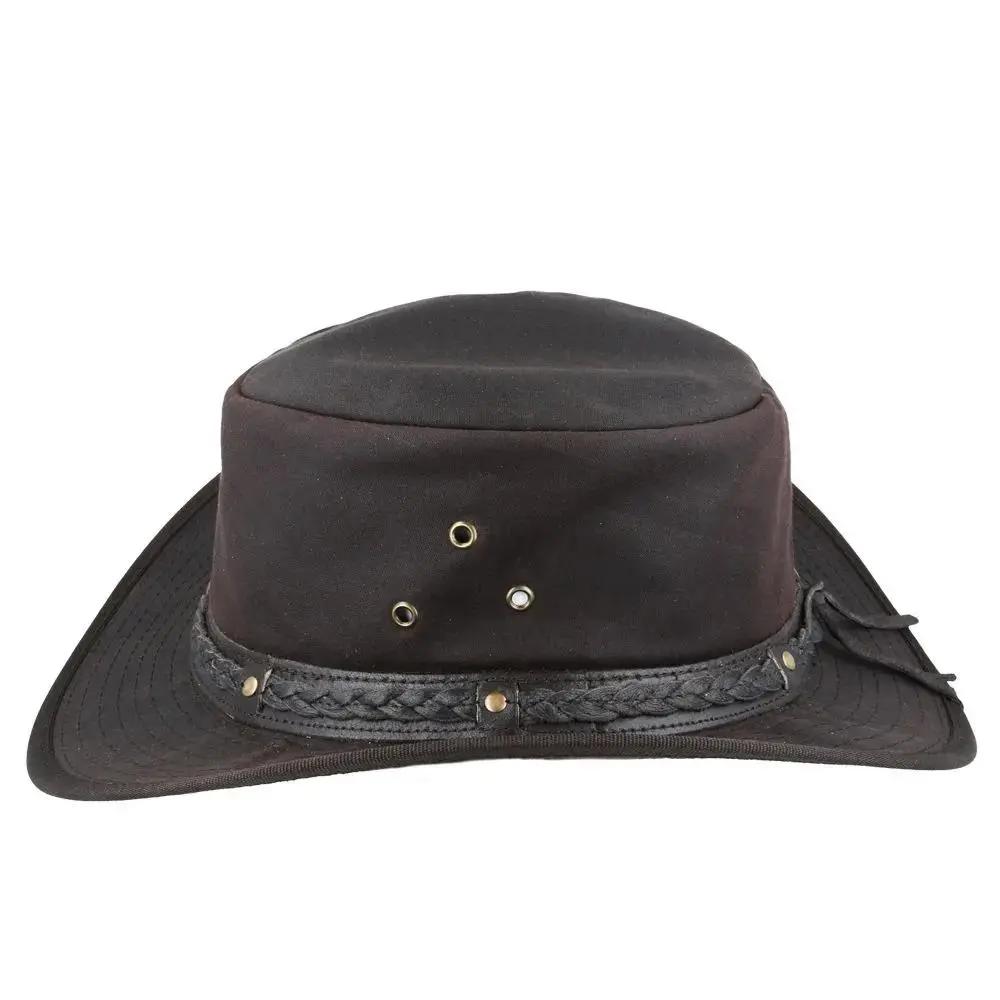 Waxed Cotton Cowboy Waterproof Hat Aussie Style - Brown Novellahats