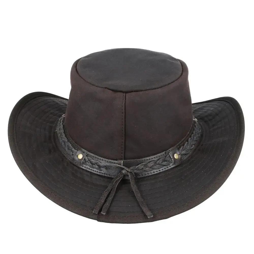 Waxed Cotton Cowboy Waterproof Hat Aussie Style - Brown Novellahats