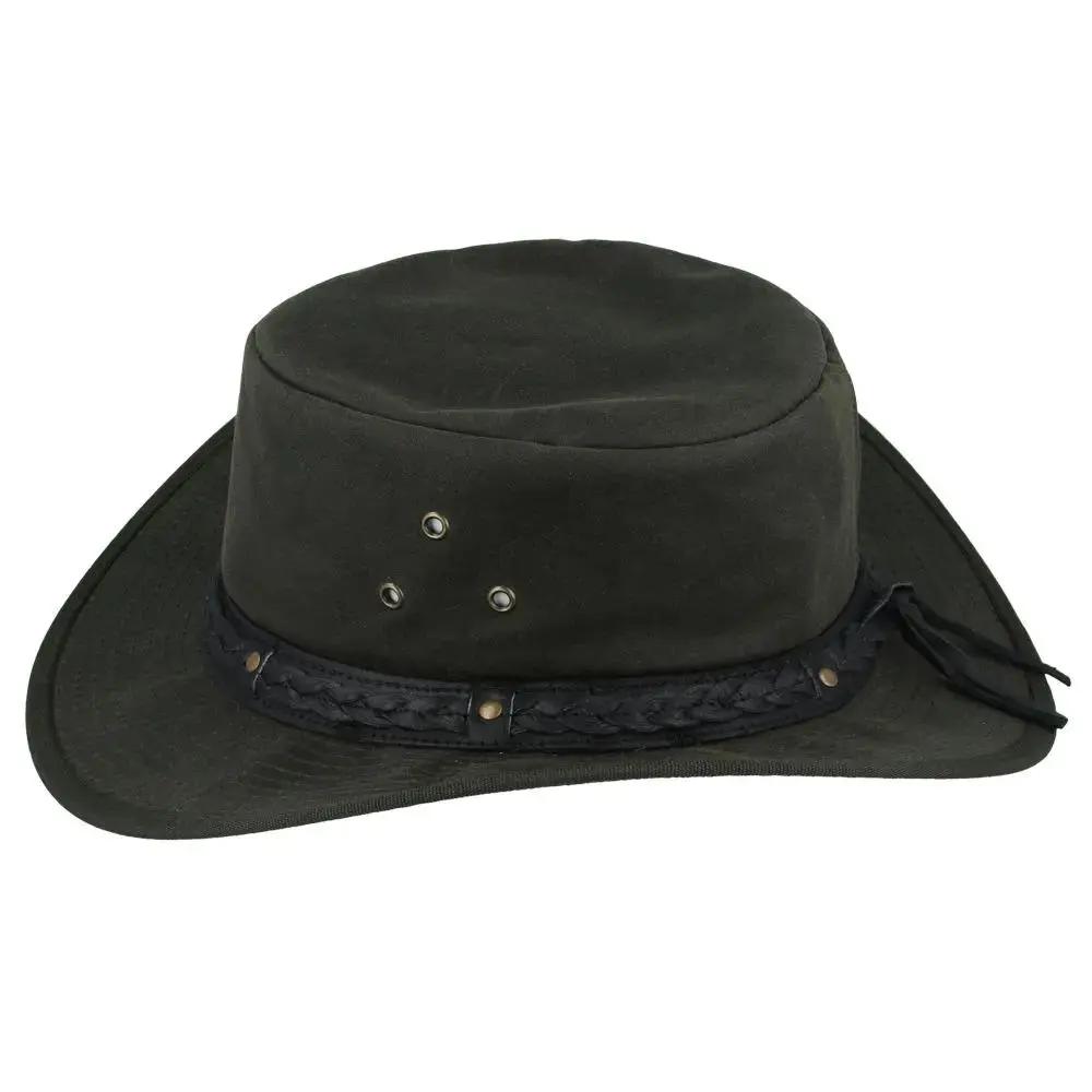 Waxed Cotton Cowboy Waterproof Hat Aussie Style - Black Novellahats