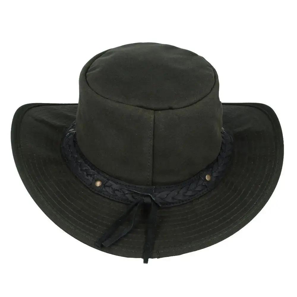 Waxed Cotton Cowboy Waterproof Hat Aussie Style - Black Novellahats