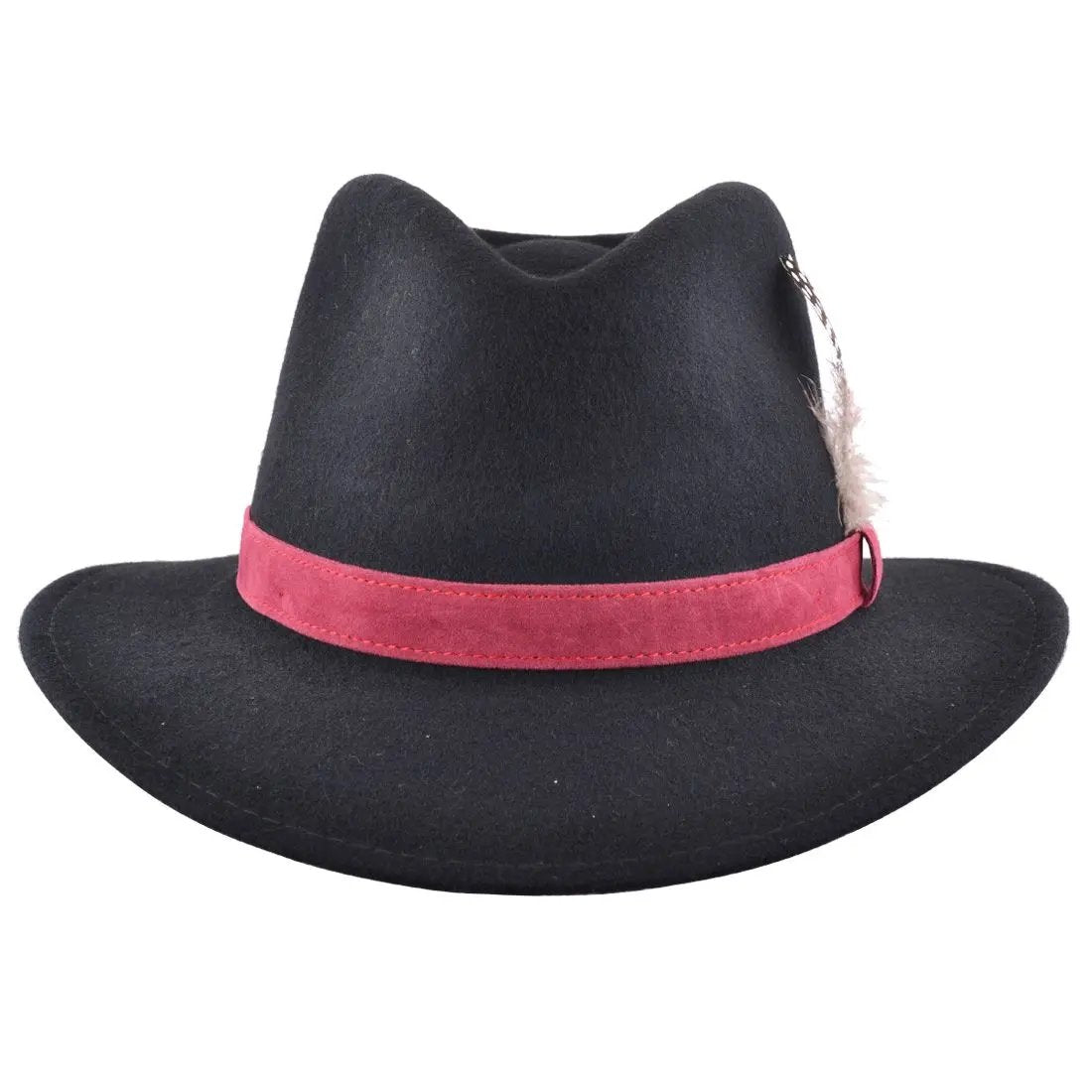 Crushable Wool Felt Fedora Hat with Feather Pin Novellahats
