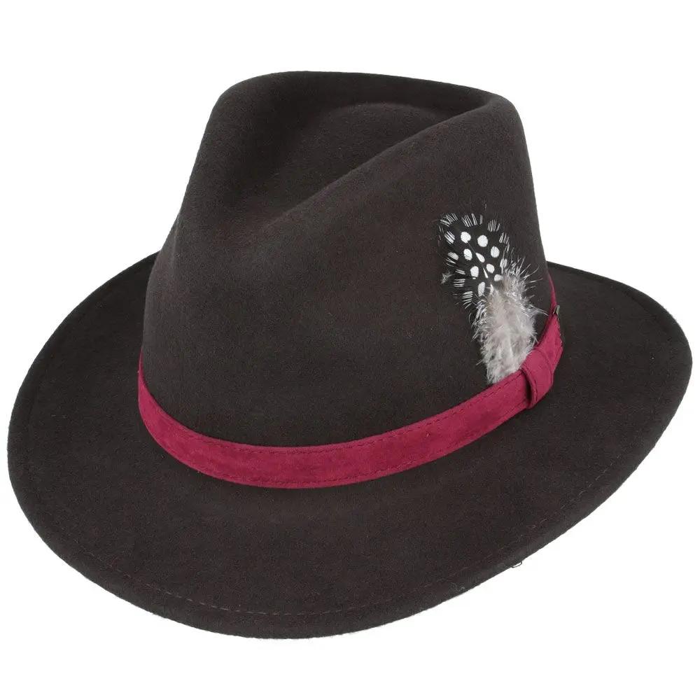 Crushable Wool Felt Fedora Hat with Feather Pin Novellahats