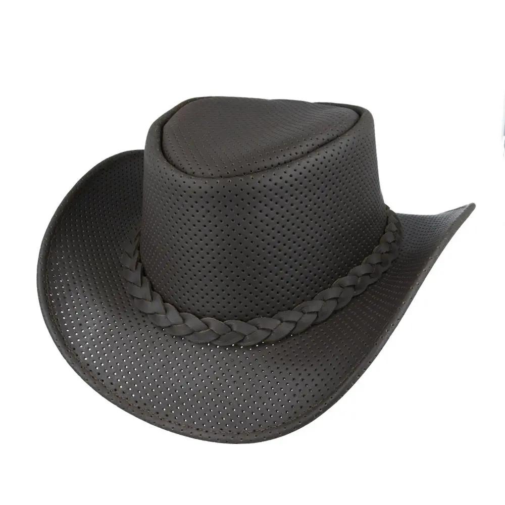 Leather Mesh Western Outback Aussie Cowboy Hat - Brown Novellahats