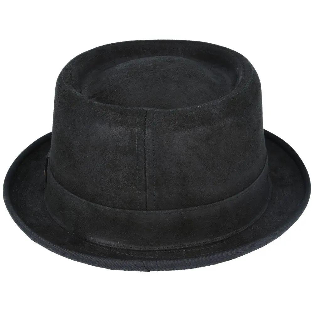 Leather Pork Pie Hat - Black Novellahats