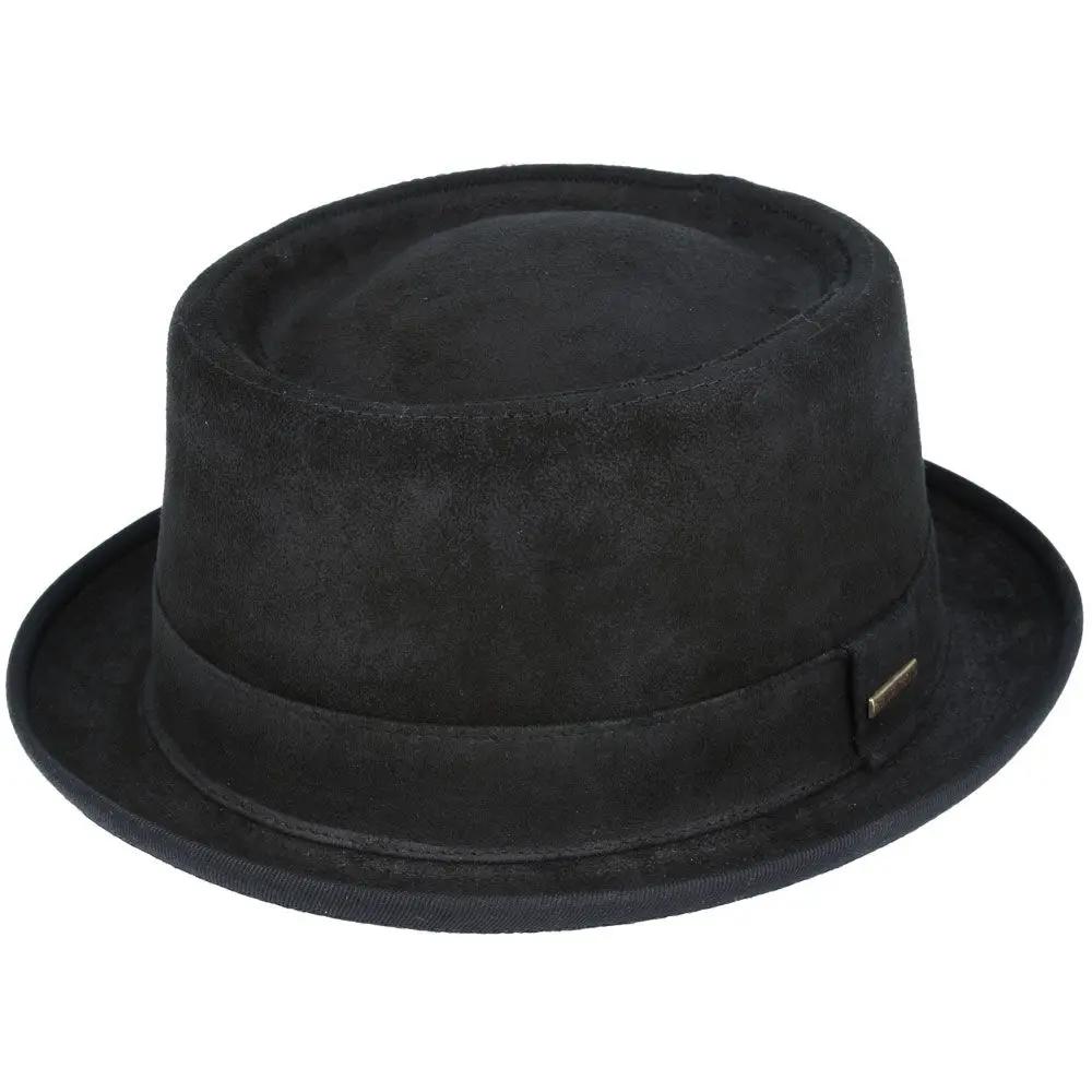 Leather Pork Pie Hat - Black Novellahats