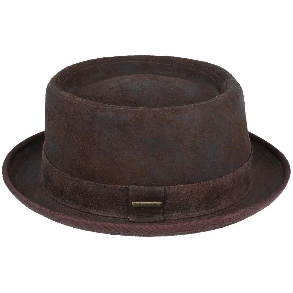Leather Pork Pie Hat - Chocolate Brown Novellahats