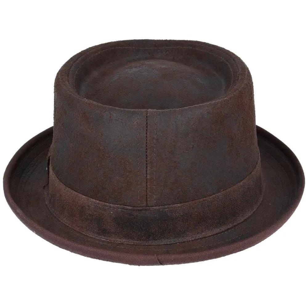 Leather Pork Pie Hat - Chocolate Brown Novellahats