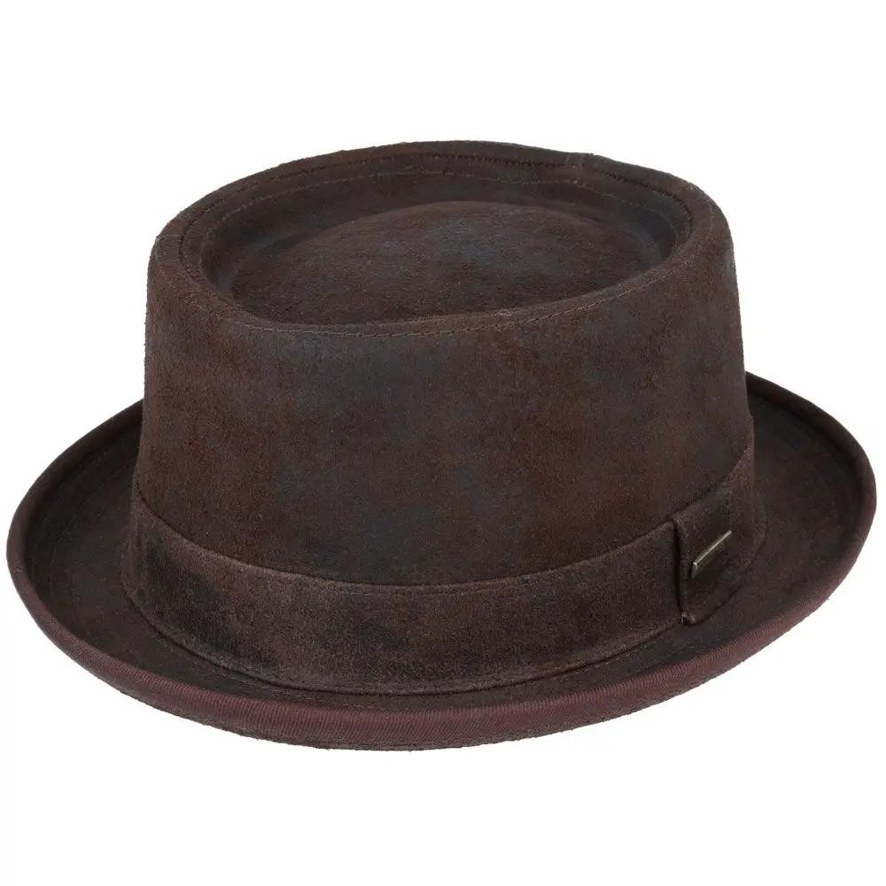 Leather Pork Pie Hat - Chocolate Brown Novellahats