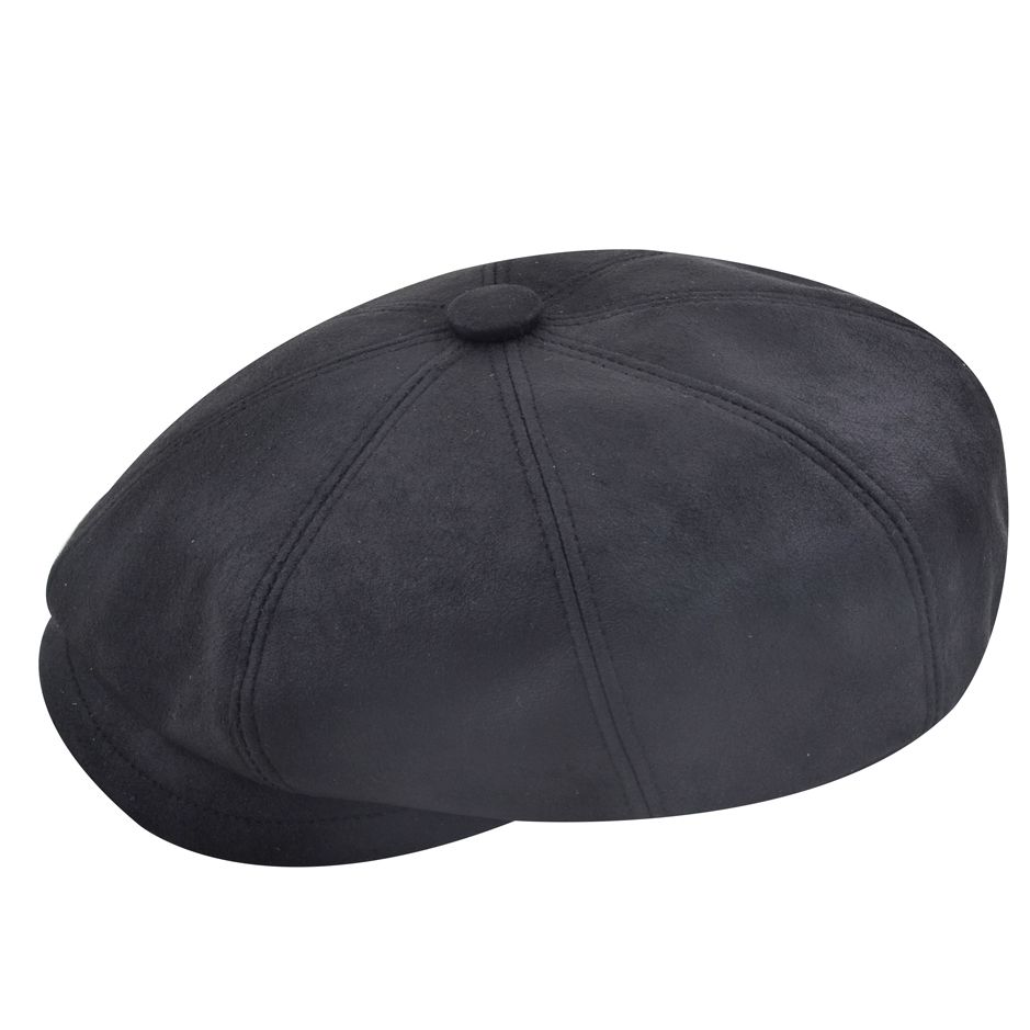 Leather Cabbie Newsboy Cap - Black