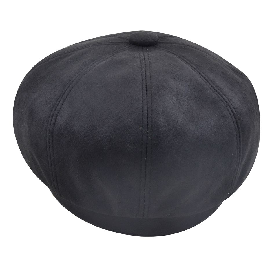 Leather Cabbie Newsboy Cap - Black