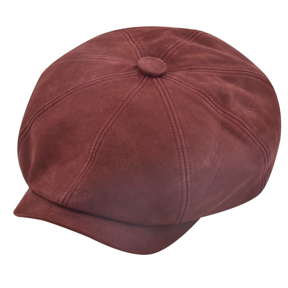 Leather Cabbie Newsboy Cap - Wine