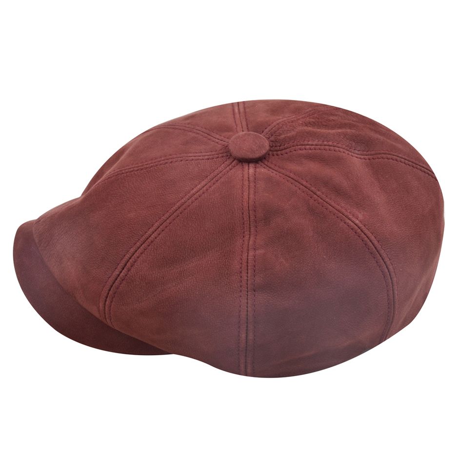 Leather Cabbie Newsboy Cap - Wine