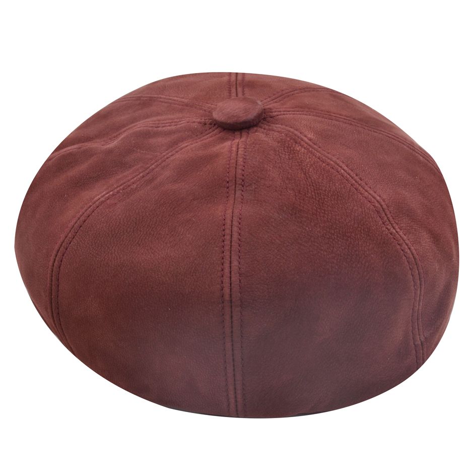 Leather Cabbie Newsboy Cap - Wine